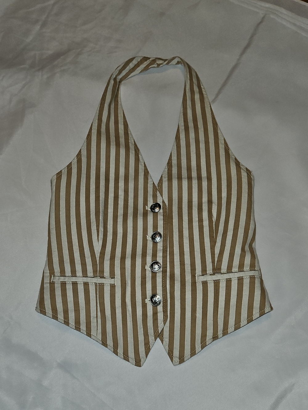 Rag & Bone Ethel Striped Denim Halter Vest - Brown & White